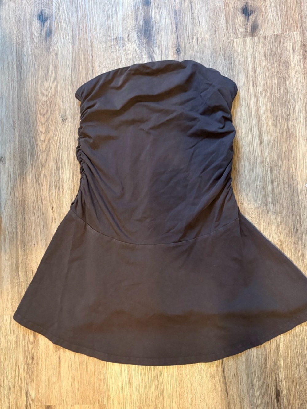 Aerie OFFLINE Strapless Chocolate Brown Flared Dress Skort w/ built in spandex